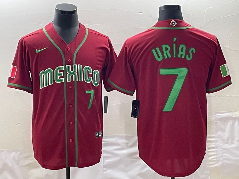 Men 2023 World Cub Mexico 7 Urias Red Nike MLB Jersey15
